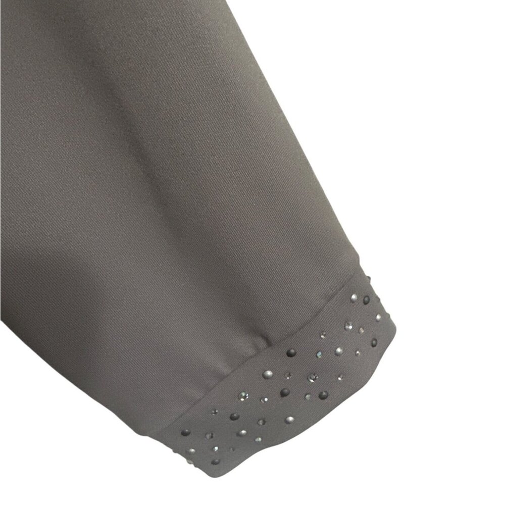 Susan Graver 2X Gray Long Sleeve Keyhole Top Embellished Collar & Cuffs Classic - Picture 2 of 16
